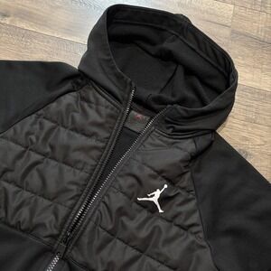 Jordan Jacket Unisex Kids Large Black Hooded Fleece Lined Full Zip Puffer Track